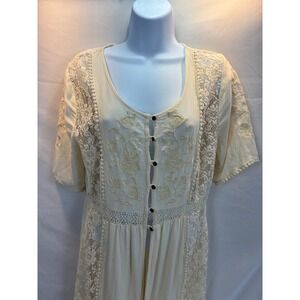 Coco + Jameson Ivory Lace Embroidery Boho Maxi Dress Vintage Romantic Large
